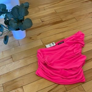 One shoulder hot pink Express crop top - size XS